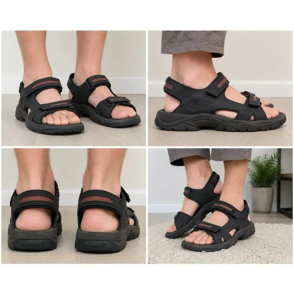 Timberland Mens Black Outdoor Sandals Ortholite Hook & Loop Size 11